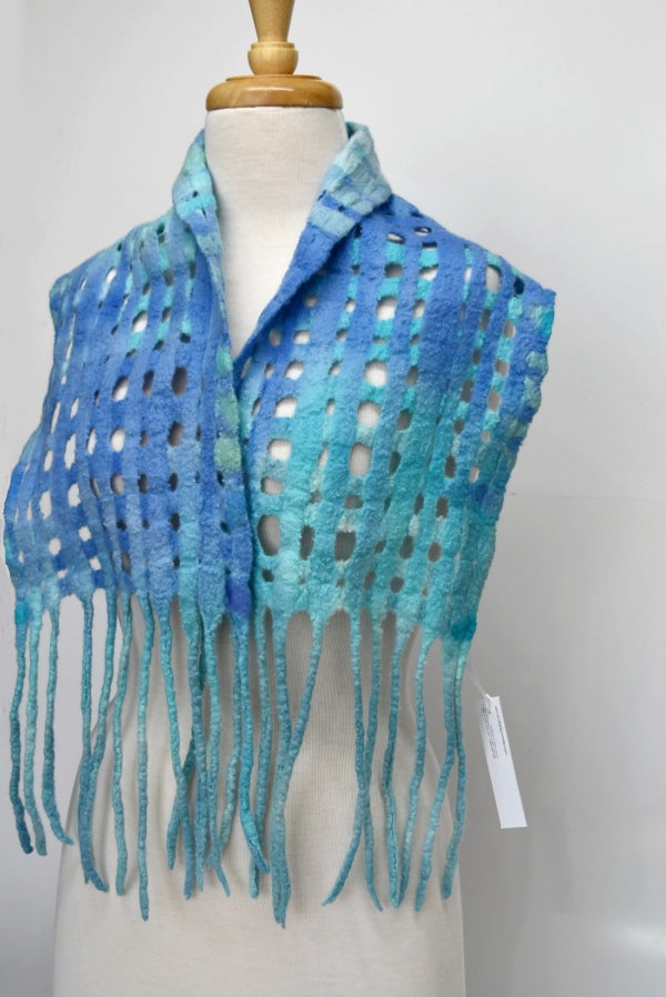 Australian Merino Wool Felt Scarf Wrap in Opal Blue Green 12254| Wool Felt Scarves | Sally Ridgway | Shop Wool, Felt and Fibre Online