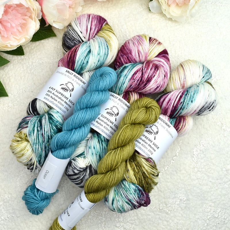 4 ply Supreme Sock Yarn Hand Dyed Teal Kiss 13391-Sock Yarn-3-Sally Ridgway Designs in Felt & Fibre