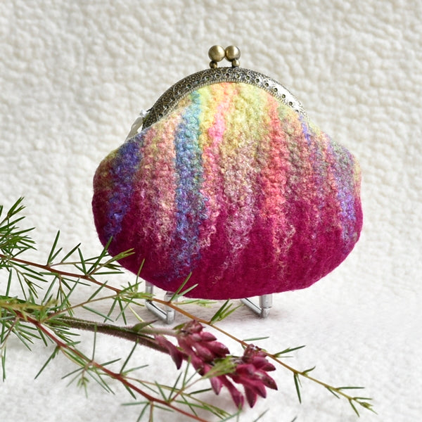 Wool Felted Coin or Accessory Purse in Raspberry 12301-Coin Purse-3-Sally Ridgway Designs in Felt & Fibre