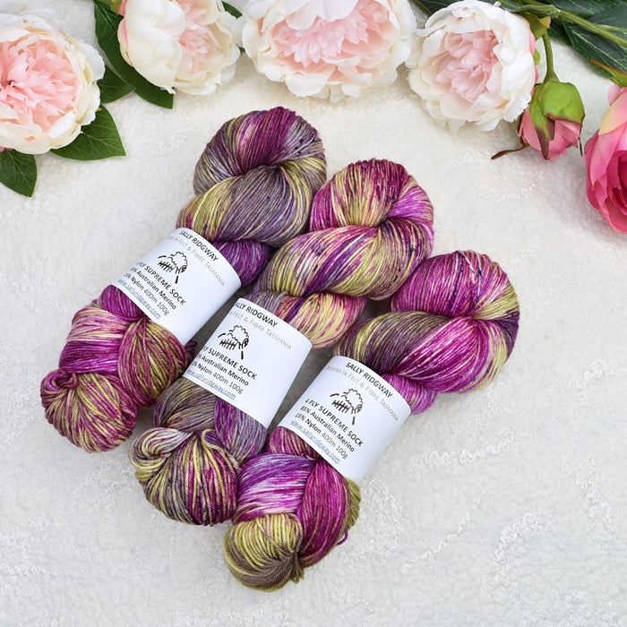 Bella Rosa 4 ply Supreme Sock Yarn Hand Dyed| Sock Yarn | Sally Ridgway | Shop Wool, Felt and Fibre Online