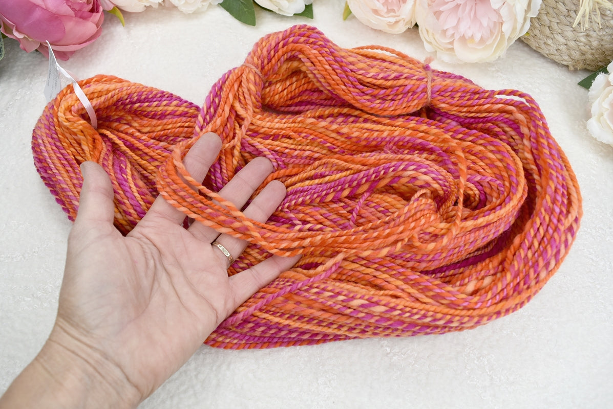 Chunky Hand Spun Corriedale Yarn Blood Orange| Hand Spun Yarn | Sally Ridgway | Shop Wool, Felt and Fibre Online