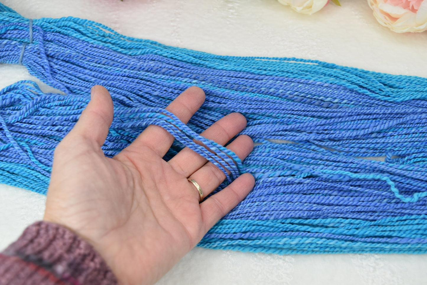 Hand Spun Tasmanian Merino Wool Chunky Yarn in Opal-Hand Spun Yarn-2-128 Mt-Sally Ridgway Designs in Felt & Fibre