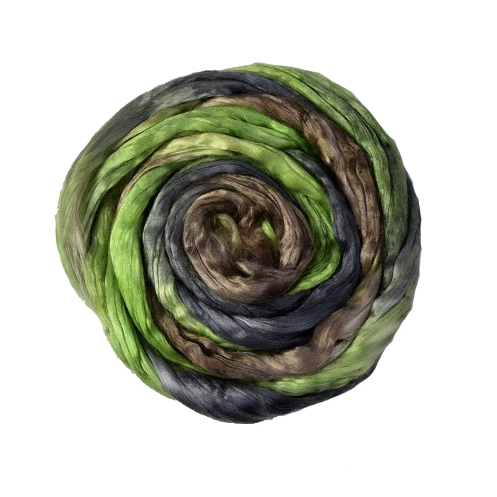 Mulberry Silk Roving Hand Dyed in Spring Forest 13445-Silk Roving/Sliver-1-20 Grams-Sally Ridgway Designs in Felt & Fibre