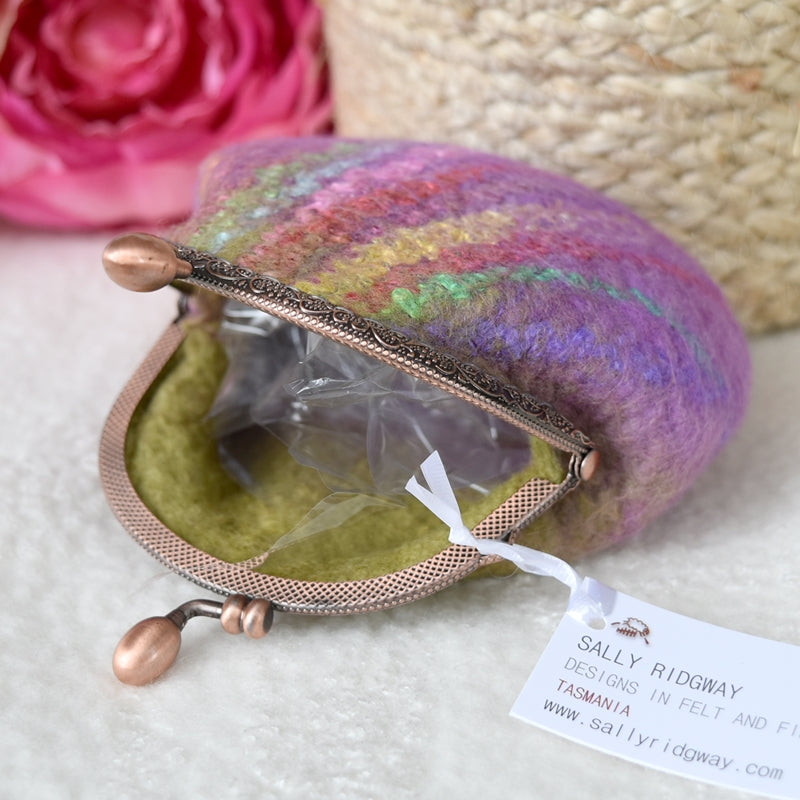 Purple and Olive Wool Felt Accessory Purse| Coin Purse | Sally Ridgway | Shop Wool, Felt and Fibre Online
