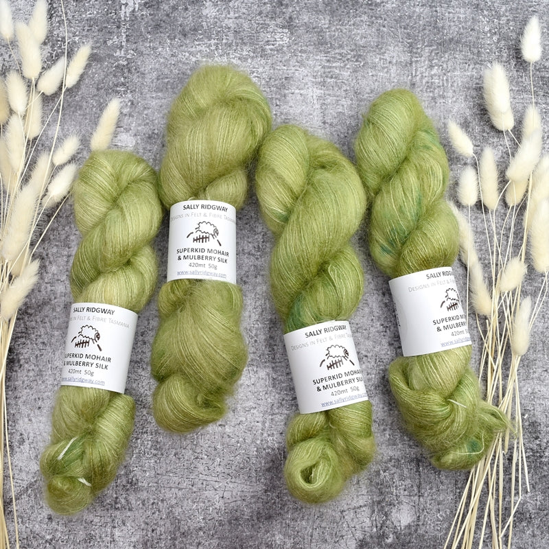 Superkid Mohair & Silk Hand Dyed Fig Leaf| Mohair Silk | Sally Ridgway | Shop Wool, Felt and Fibre Online