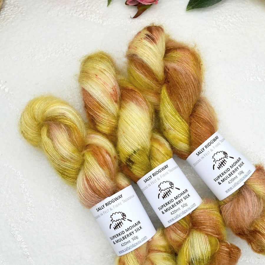 Superkid Mohair & Silk Hand Dyed Ginger Biscuit-Mohair Silk-3-Sally Ridgway Designs in Felt & Fibre