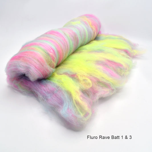 Tasmanian Merino Wool Carded Batts Hand Dyed Fluro Rave| Merino Wool Batts | Sally Ridgway | Shop Wool, Felt and Fibre Online