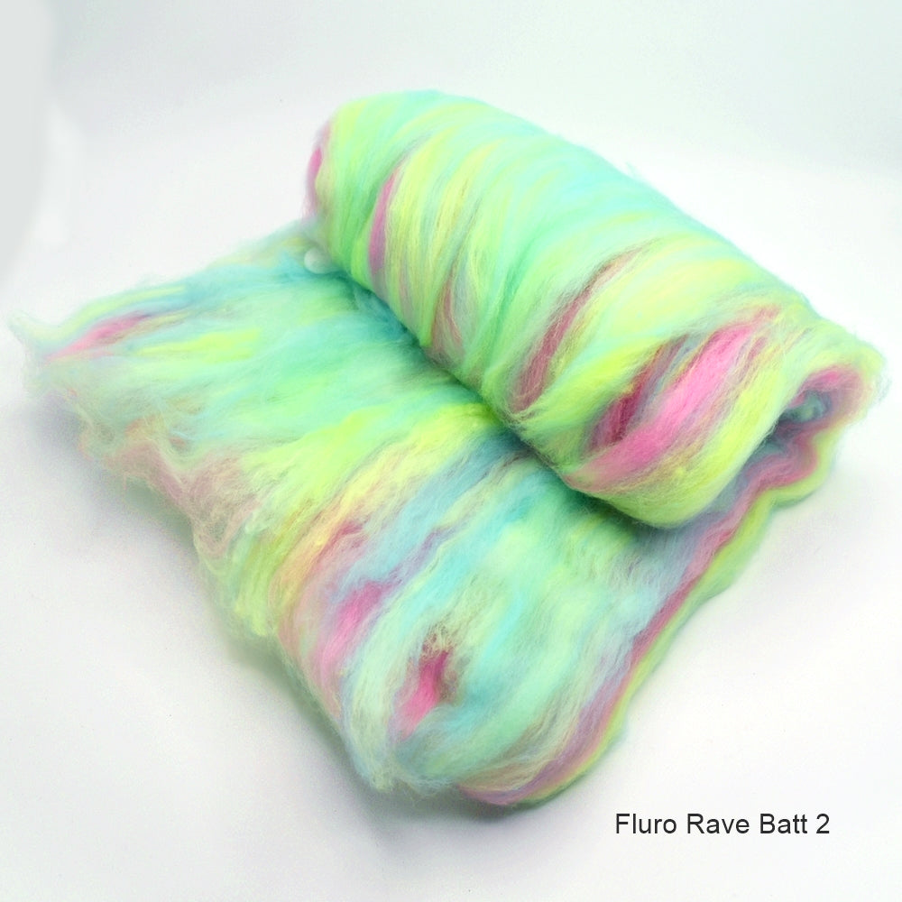 Tasmanian Merino Wool Carded Batts Hand Dyed Fluro Rave| Merino Wool Batts | Sally Ridgway | Shop Wool, Felt and Fibre Online