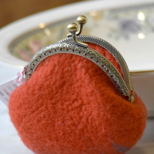 Wool Felted Coin Purse, Jewellery or Accessory Pouch in Orange 12785-Coin Purse-4-Sally Ridgway Designs in Felt & Fibre