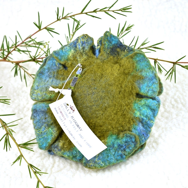 Teal Blue Large Wool Felt Flower Brooch Pin 13229-Brooch-3-Sally Ridgway Designs in Felt & Fibre