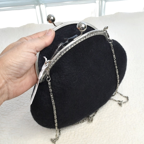Black & Purple Wool Felt Clutch or Shoulder Evening Bag-Wool Felt Bags-7-Sally Ridgway Designs in Felt & Fibre