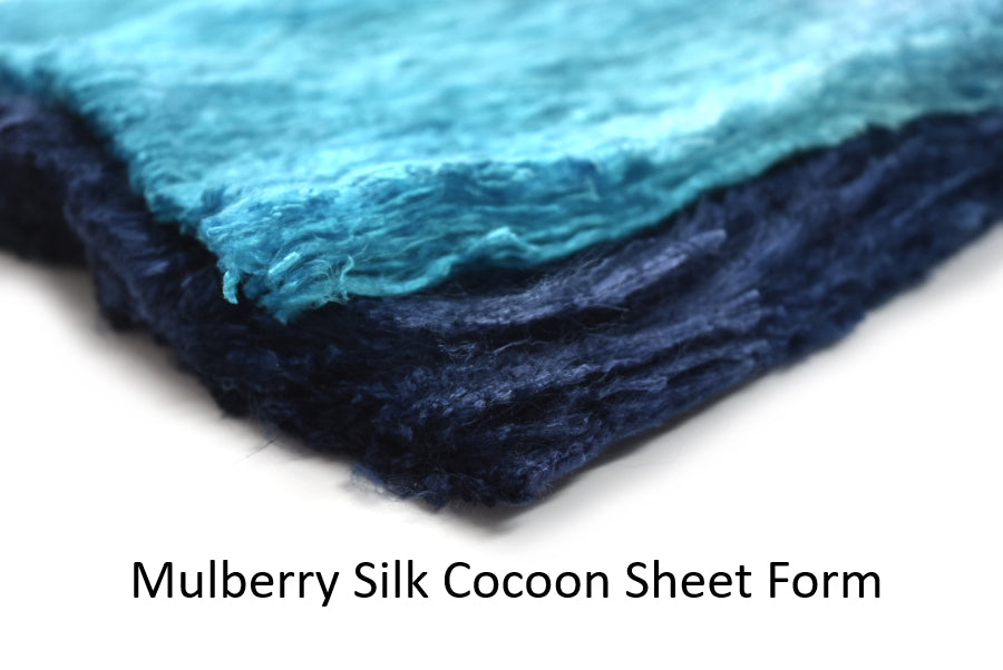 Mulberry silk cocoon sheet form hand dyed blue by sally ridgway