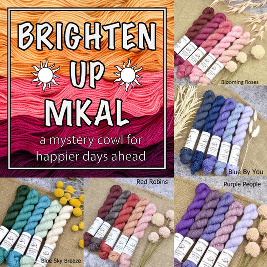 Brighten Up MKAL Image with sets of co ordinating  knitting yarn with flowers