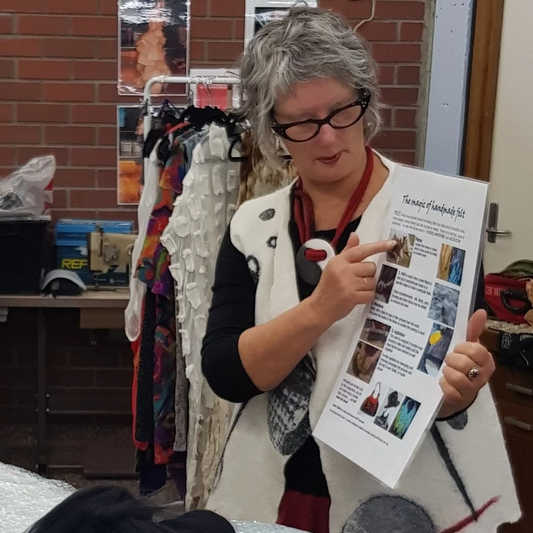 June Hope textile artist demonstrating felting for sally ridgway designs