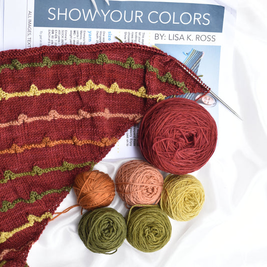 hand knitted shawl partly knitted by sally ridgway with hand dyed yarn