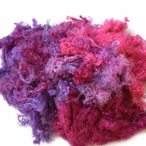 pink hand dyed mulberry silk throwster waste by sally ridgway
