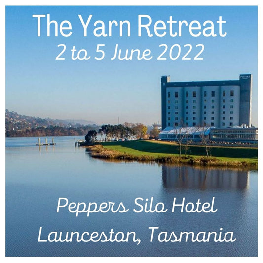 Logo and image picture of the yarn retreat at peppers silo Launceston 2022