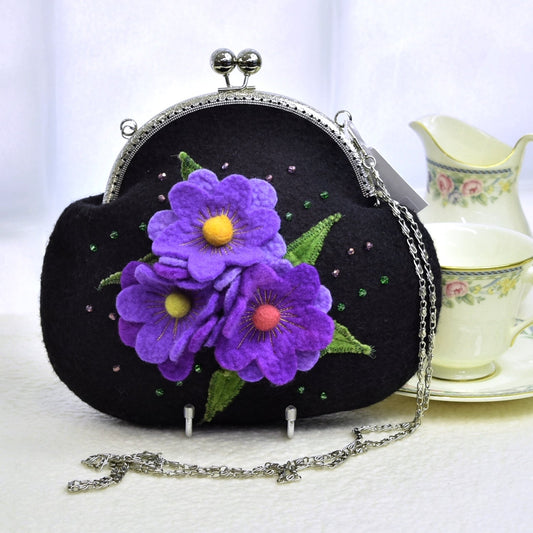 hand made black and purple wet feted evening bag by sally ridgway designs