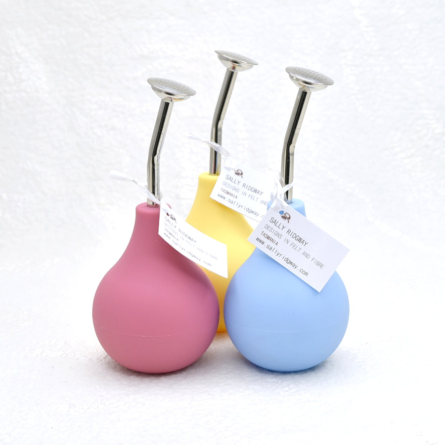 3 ball brausers or water sprinklers for wet felting in pink blue and yellow