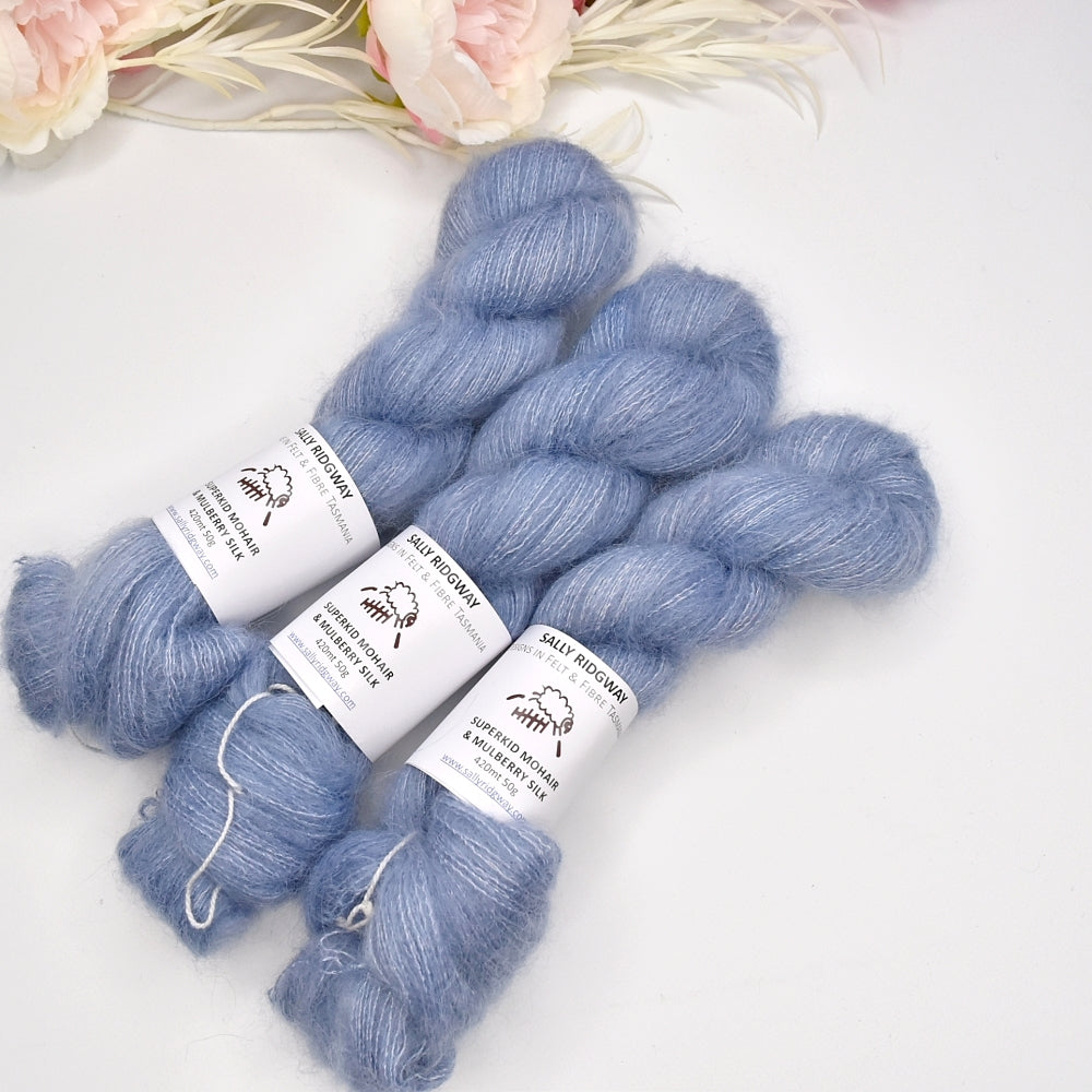 Superkid Mohair & Silk Hand Dyed Blue Glaze| Mohair Silk | Sally Ridgway | Shop Wool, Felt and Fibre Online