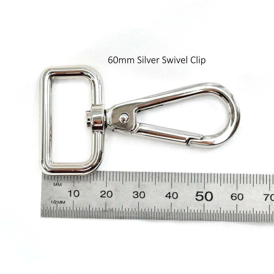 Clips & Rings for Bag Making-Purse Frames-5-30mm x 60mm Silver Swivel Clip-Sally Ridgway Designs in Felt &amp; Fibre