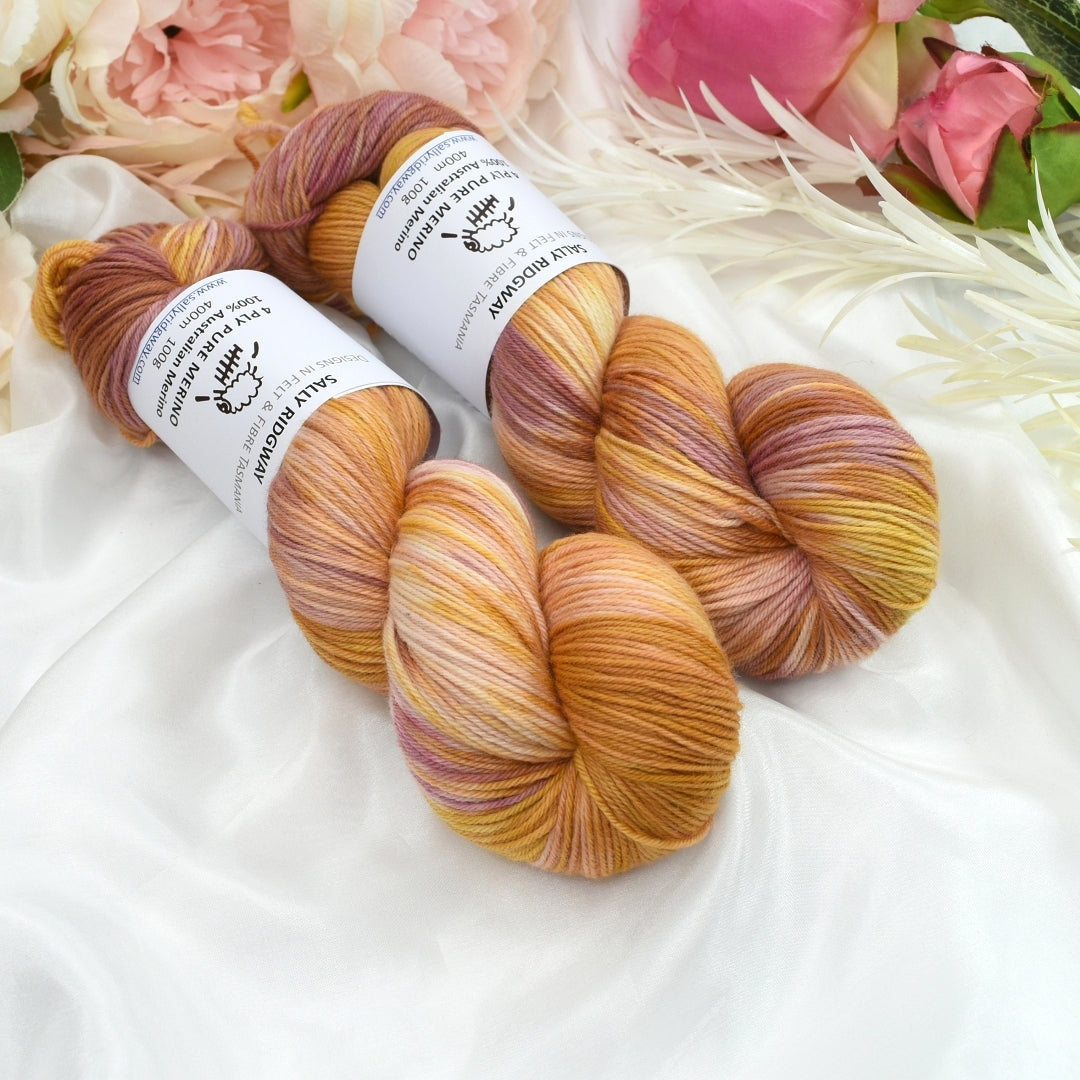 4 Ply Pure Australian Merino Wool Yarn Apricot Roses| 4 Ply Pure Merino Yarn | Sally Ridgway | Shop Wool, Felt and Fibre Online