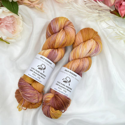 4 Ply Pure Australian Merino Wool Yarn Apricot Roses| 4 Ply Pure Merino Yarn | Sally Ridgway | Shop Wool, Felt and Fibre Online