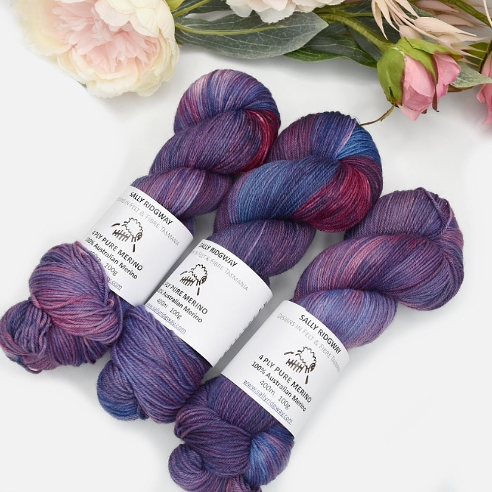 4 Ply Pure Australian Merino Wool Yarn Blueberry Crush-4 Ply Pure Merino Yarn-Sally Ridgway Designs in Felt &amp; Fibre