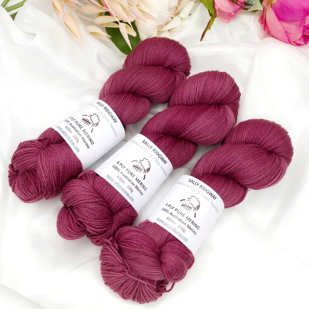 4 Ply Pure Australian Merino Wool Yarn Claret| 4 Ply Pure Merino Yarn | Sally Ridgway | Shop Wool, Felt and Fibre Online