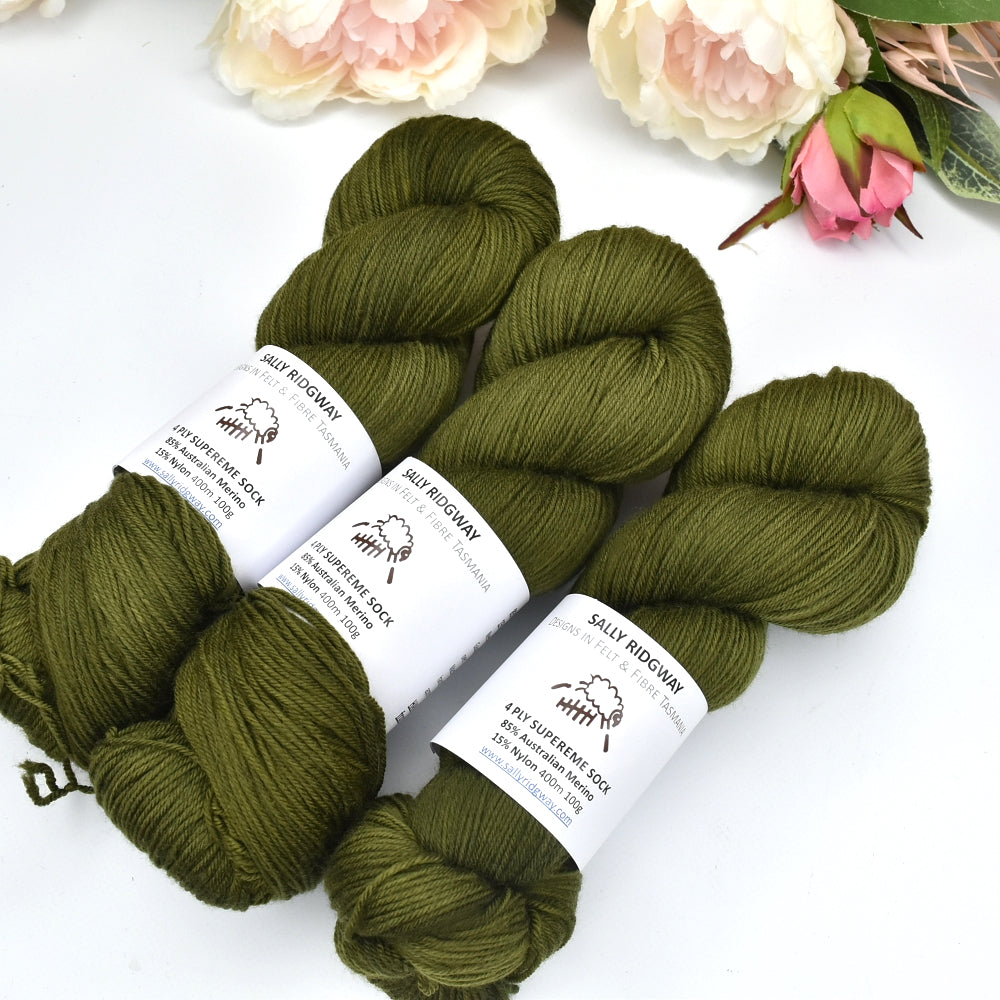4 ply Supreme Sock Yarn Hand Dyed Lichen Leaves| Sock Yarn | Sally Ridgway | Shop Wool, Felt and Fibre Online