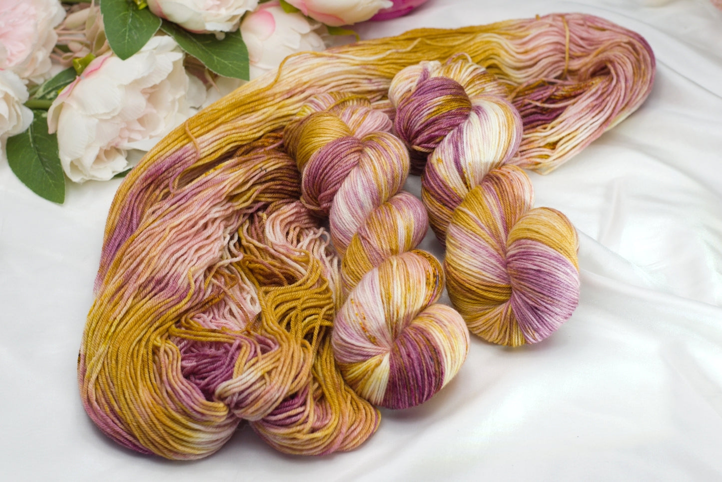 4 ply Supreme Sock Knitting Yarn Hand Dyed Apricot Roses| Sock Yarn | Sally Ridgway | Shop Wool, Felt and Fibre Online