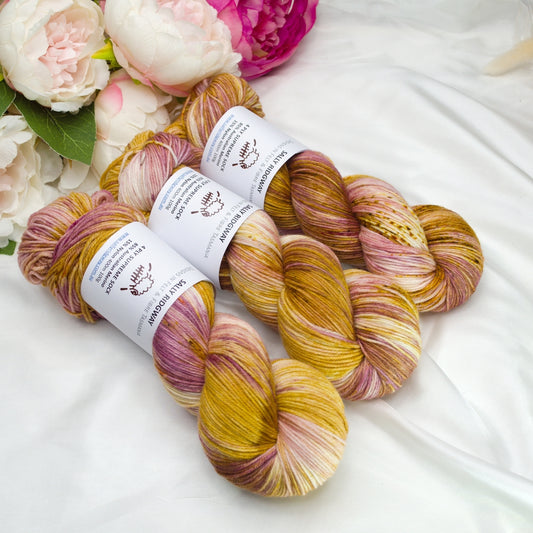 4 ply Supreme Sock Knitting Yarn Hand Dyed Apricot Roses| Sock Yarn | Sally Ridgway | Shop Wool, Felt and Fibre Online