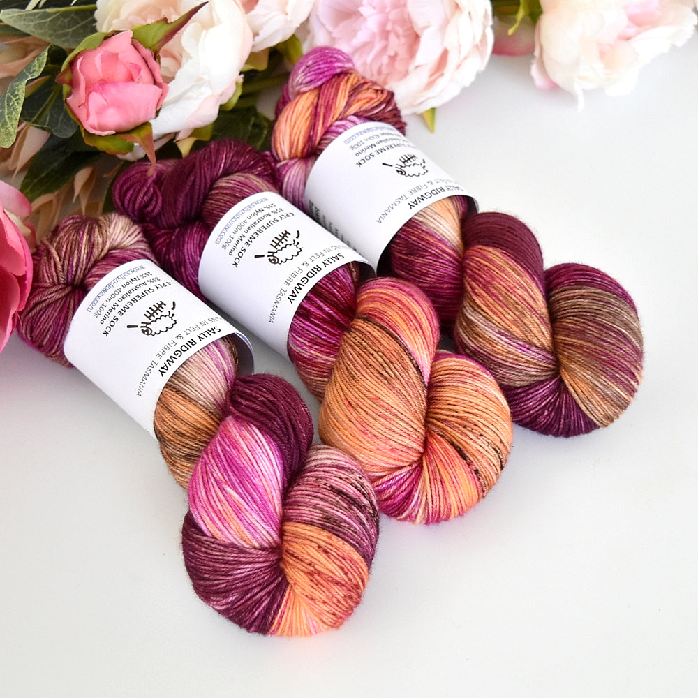 4 ply Supreme Sock Knitting Yarn Hand Dyed Auburn Crush| Sock Yarn | Sally Ridgway | Shop Wool, Felt and Fibre Online