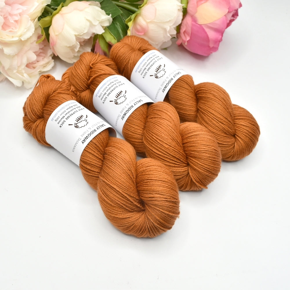4 ply Supreme Sock Knitting Yarn Hand Dyed Burnt Copper| Sock Yarn | Sally Ridgway | Shop Wool, Felt and Fibre Online