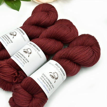 4 ply Supreme Sock Knitting Yarn Hand Dyed Garnet| Sock Yarn | Sally Ridgway | Shop Wool, Felt and Fibre Online