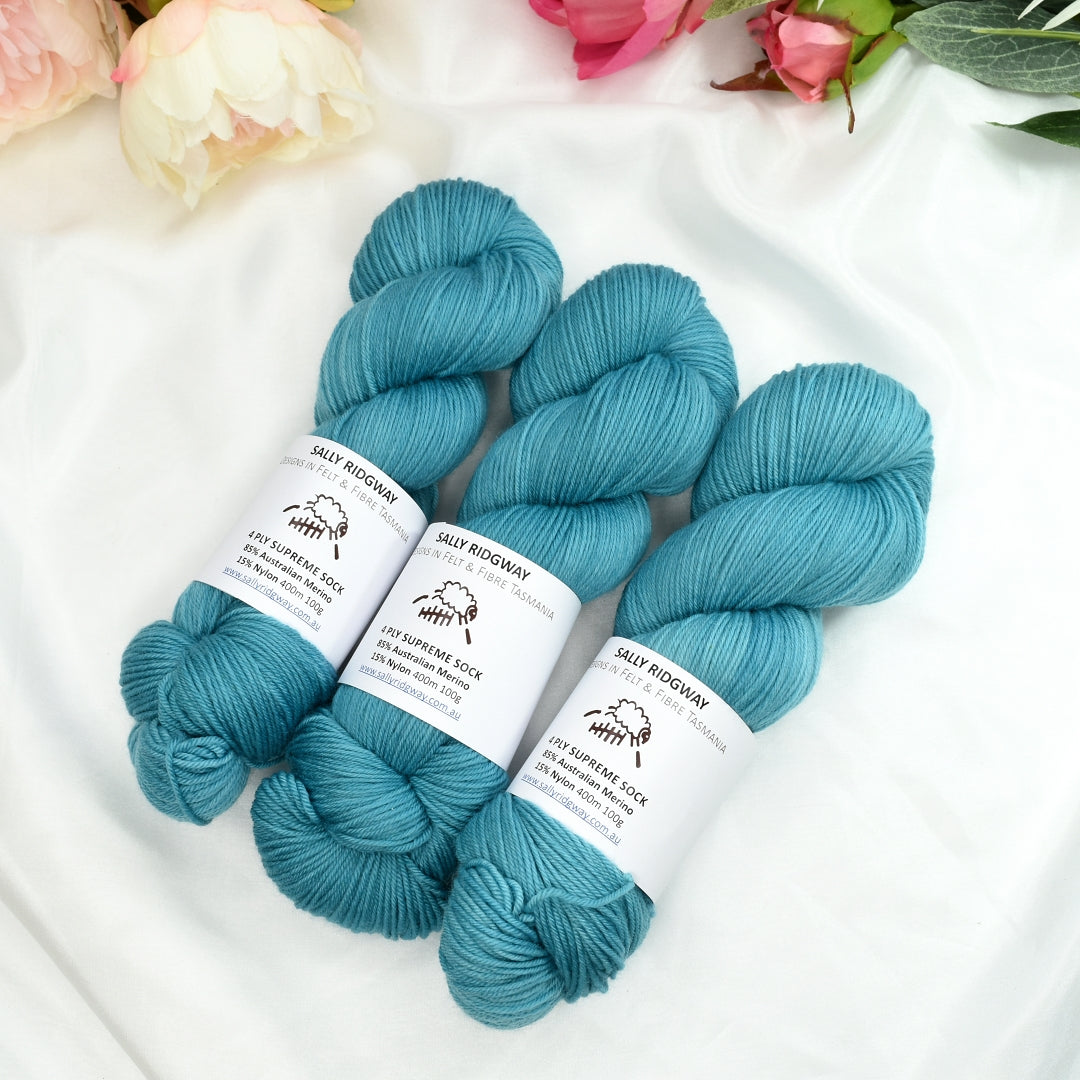 4 ply Supreme Sock Knitting Yarn Hand Dyed Ocean Wave| Sock Yarn | Sally Ridgway | Shop Wool, Felt and Fibre Online