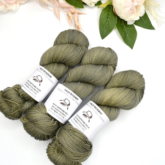 4 ply Supreme Sock Knitting Yarn Hand Dyed Olive Grove| Sock Yarn | Sally Ridgway | Shop Wool, Felt and Fibre Online