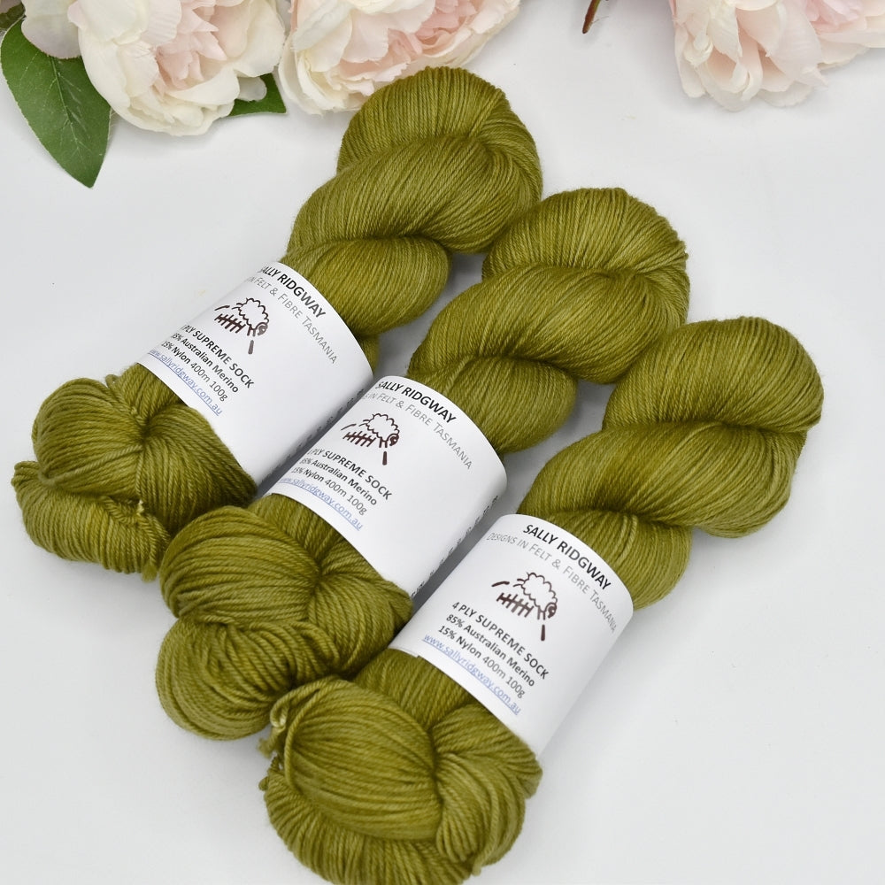 4 ply Supreme Sock Knitting Yarn Hand Dyed Olive Grove| Sock Yarn | Sally Ridgway | Shop Wool, Felt and Fibre Online