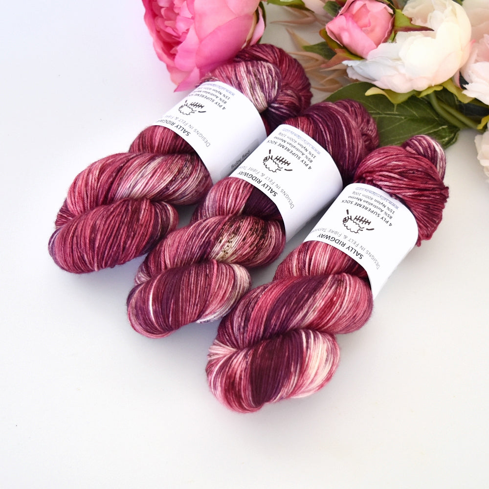 4 ply Supreme Sock Knitting Yarn Hand Dyed Ruby Red| Sock Yarn | Sally Ridgway | Shop Wool, Felt and Fibre Online