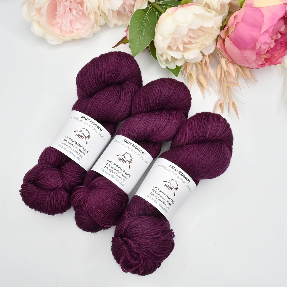 4 ply Supreme Sock Knitting Yarn Hand Dyed Ruby| Sock Yarn | Sally Ridgway | Shop Wool, Felt and Fibre Online