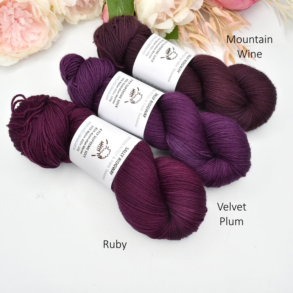 4 ply Supreme Sock Knitting Yarn Hand Dyed Velvet Plum| Sock Yarn | Sally Ridgway | Shop Wool, Felt and Fibre Online