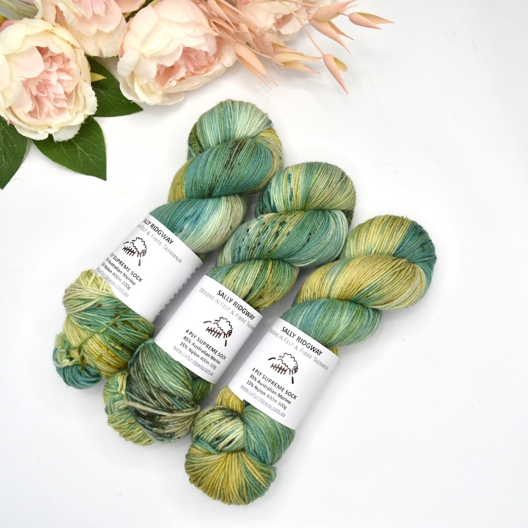 4 ply Supreme Sock Knitting Yarn Hand Dyed Sea Grass| Sock Yarn | Sally Ridgway | Shop Wool, Felt and Fibre Online