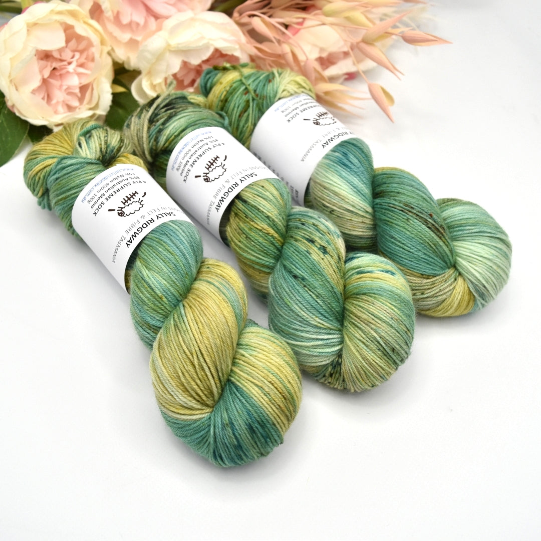 4 ply Supreme Sock Knitting Yarn Hand Dyed Sea Grass| Sock Yarn | Sally Ridgway | Shop Wool, Felt and Fibre Online