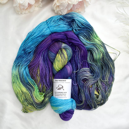 Aurora 4 ply Supreme Sock Yarn Hand Dyed| Sock Yarn | Sally Ridgway | Shop Wool, Felt and Fibre Online