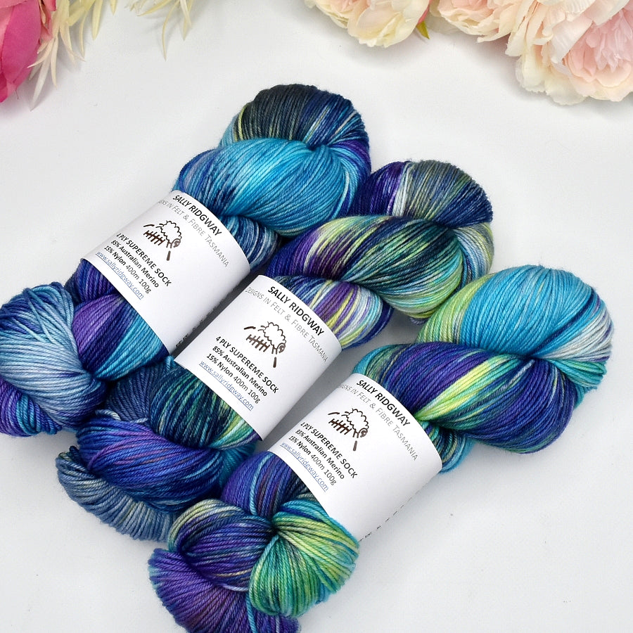 4 ply Supreme Sock Yarn Hand Dyed Aurora 13429| Sock Yarn | Sally Ridgway | Shop Wool, Felt and Fibre Online