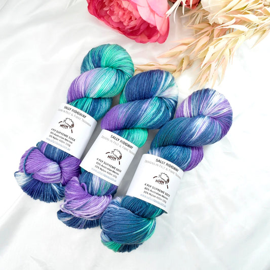 Blue Moon4 ply Supreme Sock Yarn Hand Dyed| Sock Yarn | Sally Ridgway | Shop Wool, Felt and Fibre Online