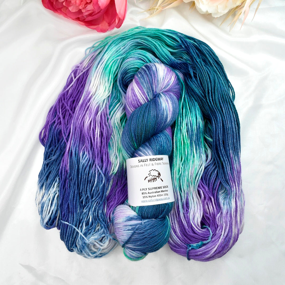 Blue Moon4 ply Supreme Sock Yarn Hand Dyed| Sock Yarn | Sally Ridgway | Shop Wool, Felt and Fibre Online