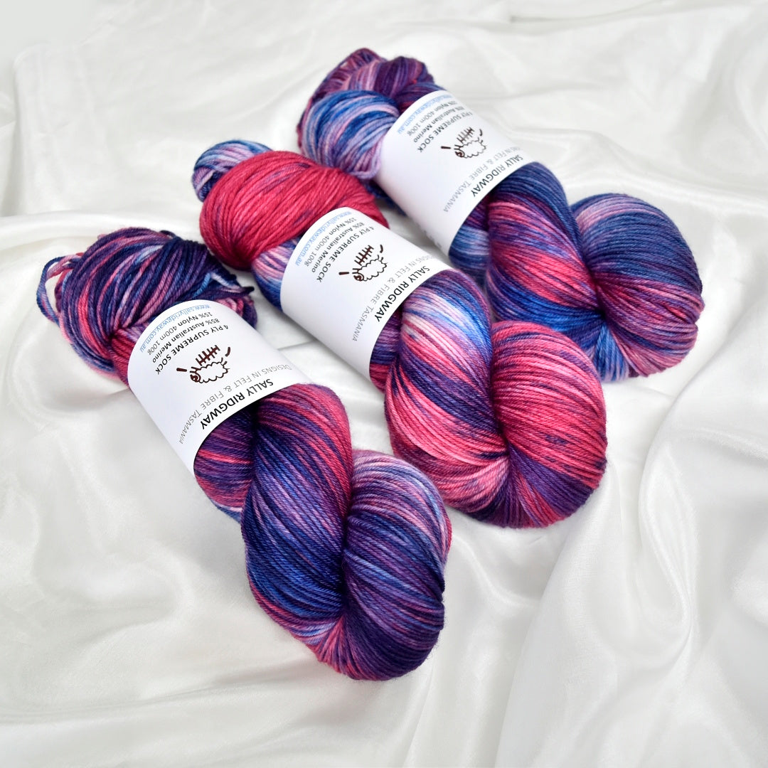 Blueberry Crush 4 ply Supreme Sock Yarn Hand Dyed| Sock Yarn | Sally Ridgway | Shop Wool, Felt and Fibre Online