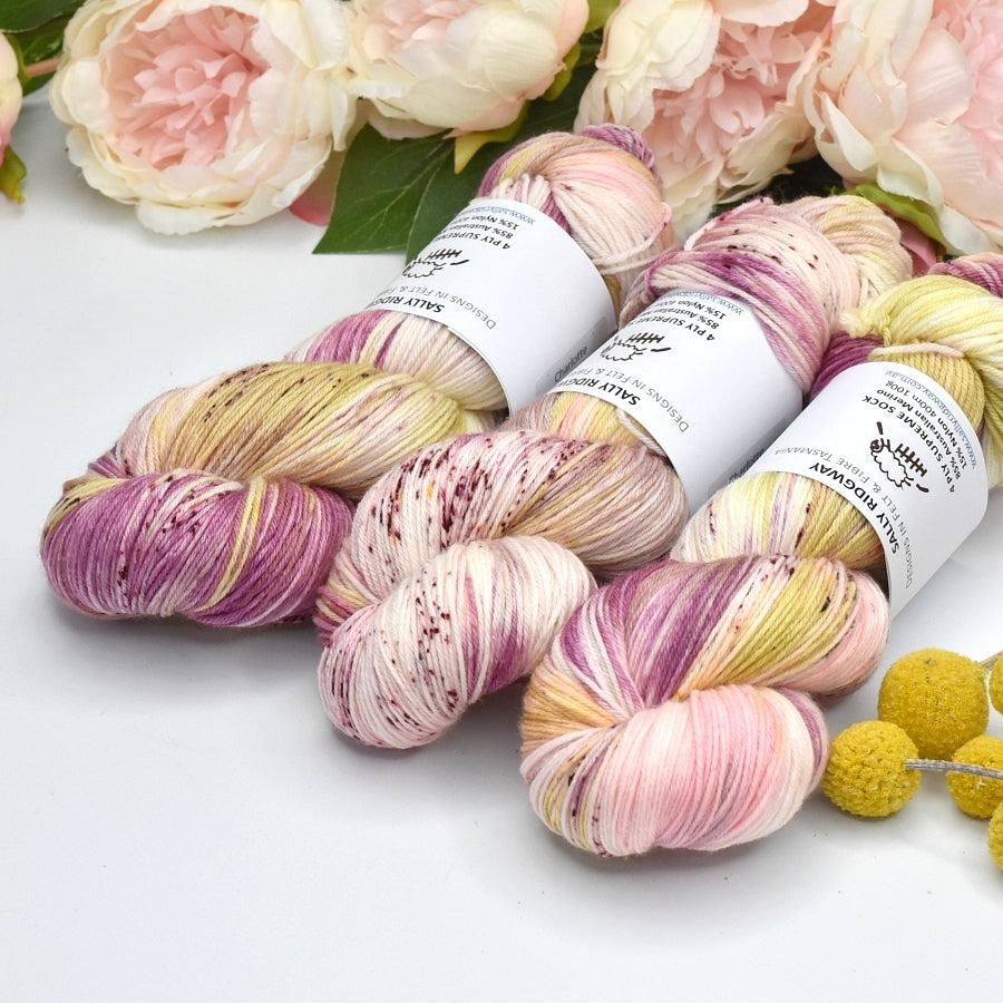 4 ply Supreme Sock Yarn Hand Dyed Charlotte| Sock Yarn | Sally Ridgway | Shop Wool, Felt and Fibre Online