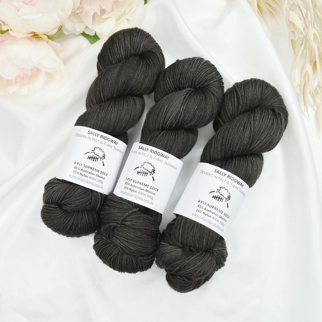 4 ply Supreme Sock Yarn Hand Dyed Dark Brown-Sock Yarn-1-Sally Ridgway Designs in Felt &amp; Fibre